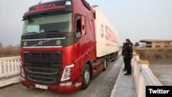 A truckload of Armenia humanitarian aid on its way to Turkey on February 11.