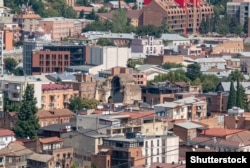 The remains of the Church of the Red Gospel (center) seen in 2022