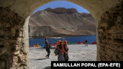 Afghans visit Band-e Amir national park in Bamiyan earlier this month.