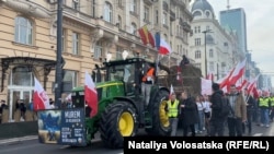 Polish farmers rally in Warsaw on February 27. 