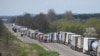 Truck drivers wait in line for more than 10 kilometers at the Rava-Ruska border checkpoint on the Ukrainian-Polish border in April.