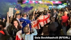 Georgians protest in Tbilisi on April 25 against the ruling party's proposed "foreign agents" law.