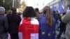 People march through the capital, Tbilisi, against the reintroduction of the "foreign agents" bill on April 9.