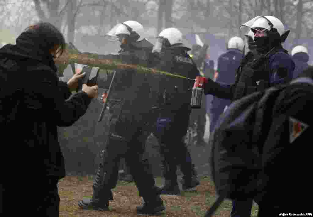 Police in Poland deploy pepper spray on protesters.&nbsp; Piotr Duda, the chairman of Poland&#39;s Solidarnosc, a trade union that began as an anti-communist movement told protesters in Warsaw that the EU &quot;want to take away what we have won with hard work just because European leftists thought they would protect the planet.&quot; &nbsp; 