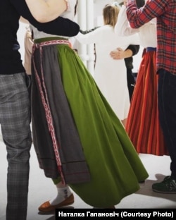 Students take part in a dance class in the School of Belarusian Traditional Culture in Warsaw.