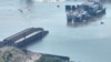 An aerial view of the destroyed Kakhovka dam in June