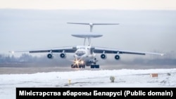 The Russian A-50 plane that was attacked at the Machulishchy Air Base in February (file photo)