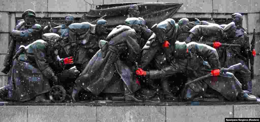 The memorial was given its own security in 2018.&nbsp; But despite the heightened security, since February 24, 2022, when Russia launched its full-scale invasion of Ukraine, the monument has been attacked multiple times. This image, showing Soviet soldiers with their hands spray-painted red, was made on February 27, 2022.