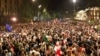 Georgia - drone shots of crowds late on May 1 - protests against foreign agents bill - screen grab