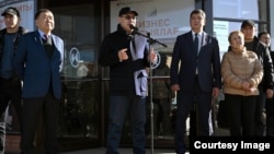 Kyrgyz President Sadyr Japarov speaks outside Bishkek's Dordoi market on December 5.