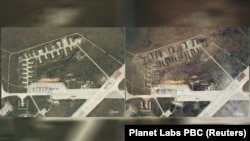 Combined satellite images of the Saky military airfield near the village of Novofedorivka 