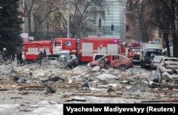 The area near the regional administration building in Kharkiv, which city officials said was hit by a missile strike.