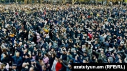 Protesters rally in a central square of Stepanakert on December 25. 