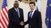 U.S. Defense Secretary Lloyd Austin (left) and Bulgarian Prime Minister Kiril Petkov meet in Sofia on March 19.