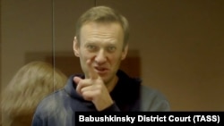 Russian opposition leader Aleksei Navalny in court in Moscow on February 16