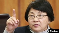 Roza Otunbaeva, the interim government leader, speaks during a news conference on April 8 in Bishkek.