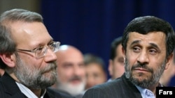 Iran's Parliament Speaker Ali Larijani (left) now has President Mahmud Ahmadinejad (right) in his sights.