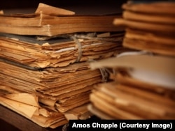 Stacks of files in the Security Services Archive, which is housed near the Vltava River.