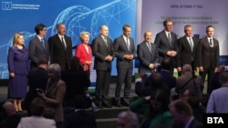 European Commission President Ursula von der Leyen (in red) was joined by leaders from Bulgaria, Azerbaijan, Greece, Serbia, Romania, and North Macedonia at the opening in Sofia on October 1.