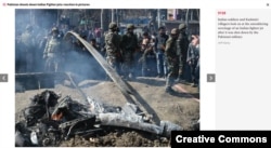 Screen grab of a photo gallery in The Independent that erroneously identified the aftermath of a helicopter crash as the wreckage of a jet fighter.