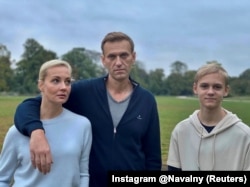 Navalny, his wife, Yulia, and son Zahar in Berlin in an image obtained from social media in October 2020