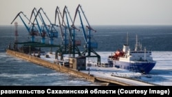 A view of the port on Russia's Pacific island of Sakhalin (file photo)