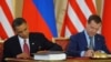 U.S. President Barack Obama (left) and his Russian counterpart Dmitry Medvedev signed the new START treaty in April, but a vote on ratification has been delayed in the U.S. Senate.