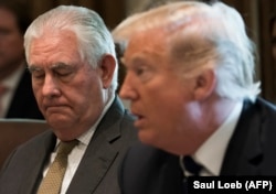 U.S. President Donald Trump (right) speaks alongside Secretary of State Rex Tillerson (left) at a Cabinet meeting in the White House earlier this month.