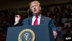 U.S. President Donald Trump speaks at a rally in the state of Indiana on May 10.