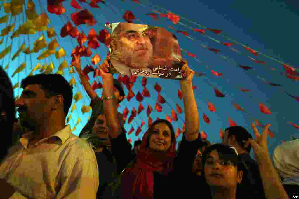 Rohani supporters turned out at Vanak Square in northern Tehran soon after the announcement of Rohani&#39;s victory on June 15.