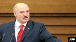 Belarusian President Alyaksandr Lukashenka speaks to lawmakers during his annual address in Minsk on April 21.