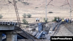 A Georgian bridge destroyed by Russian forces