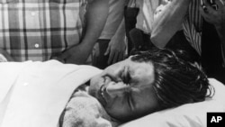 Cesar Chavez suffers from the effects of a 20-day hunger strike in 1972.