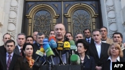 Opposition politicians announcing the manifesto in Tbilisi on March 27.