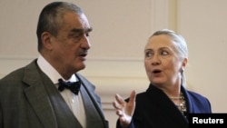 Czech Foreign Minister Karel Schwarzenberg and U.S. Secretary of State Hillary Clinton in Prague