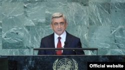 Armenia President Serzh Sarkisian speaks at the UN General Assembly on September 23.