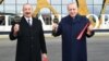 Azerbaijani President Ilham Aliyev and his Turkish counterpart, Recep Tayyip Erdogan, at the opening of Fuzili airport on October 26. 