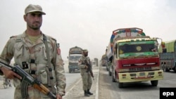 Pakistani paramilitary soldiers patrol near the Afghan border in Chaman