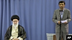 Iranian President Mahmud Ahmadinejad (right) has been weakened in his power struggles with Supreme Leader Ayatollah Ali Khamenei (left).