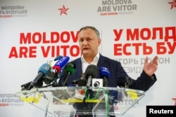 Moldova's President-elect Igor Dodon speaks to the media on November 14.