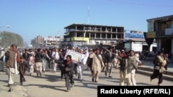 An angry crowd at a protest in Paktika Province this week over the Koran burnings