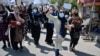 Afghan women protest near the Pakistani Embassy in Kabul on September 7.