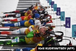 Динара Әлімбекова ату кезеңінде. Пхенчхан. 22 ақпан 2018 жыл.