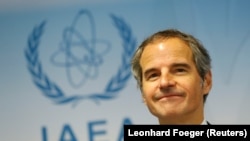 International Atomic Energy Agency (IAEA) Director-General Rafael Mariano Grossi addresses the media after a board of governors meeting at IAEA headquarters in Vienna on June 15.