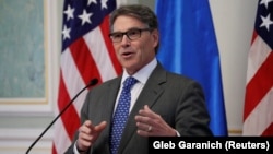 U.S. Energy Secretary Rick Perry speaks during a meeting with members of parliament and other officials in Kyiv on November 12.