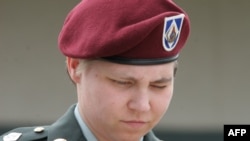 Lynndie England leaves a courtroom at Fort Hood, Texas, on May 4, 2005.