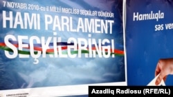 Posters for the November 7 parliamentary elections in Baku