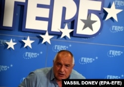 The leader of the GERB party, Boyko Borisov, speaks to reporters on July 12.