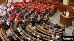 An opposition leader addresses deputies during a session of parliament in Kyiv in early November 13.