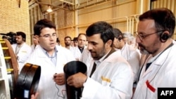 Iranian President Mahmud Ahmadinejad tours the country's Natanz uranium-enrichment facilities in April 2008.